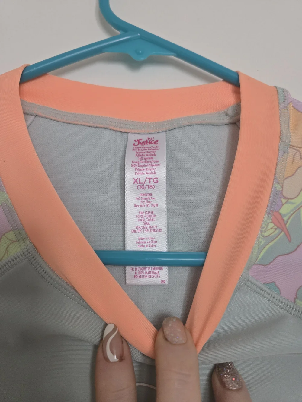 Justice Surf Floral Swim Top Sunscreen Free Girls Sz 16 / 18 XL